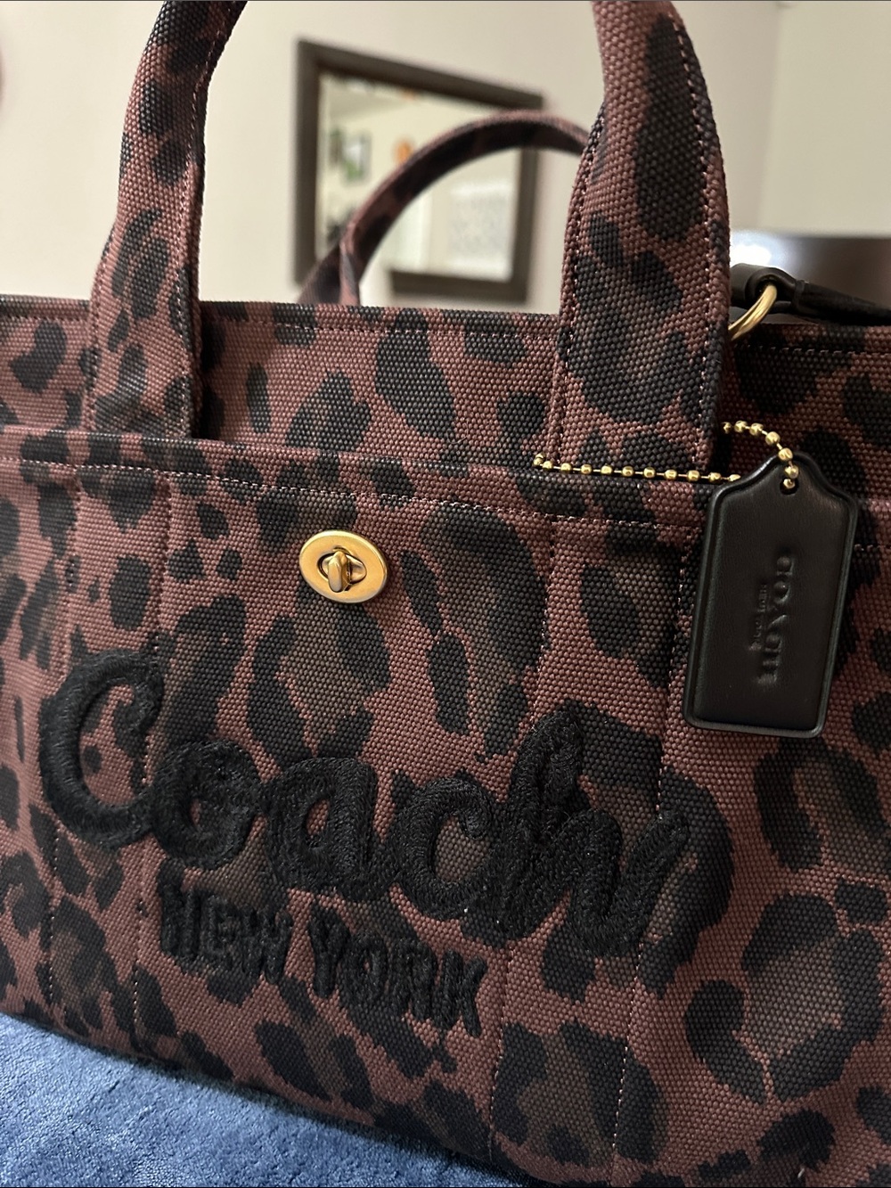 Coach Leopard-Print Canvas Satchel in Brown and Black - Picture 12 of 12